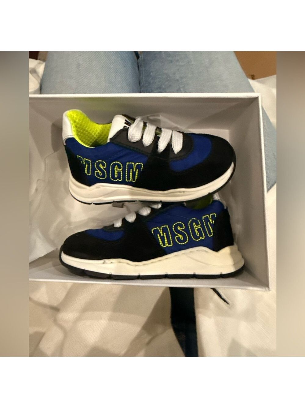 MSGM Kids Black and Blue Sneakers with Neon Accents
